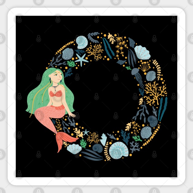 Mermaid coral rings Sticker by Mako Design 